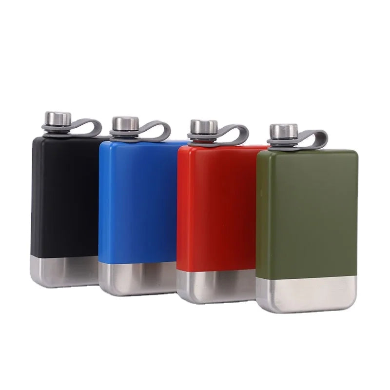 Hot Sale Portable 9oz Stainless Steel Whisky Hip Flask Square Shape Flat Alcohol Hip Flask for Outdoor Travelling