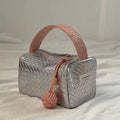 Fashion Braided Texture Split Leather Soft Lightweight Waterproof Makeup Bag Unisex Eco-friendly Fabric Zipper Portable Pouch