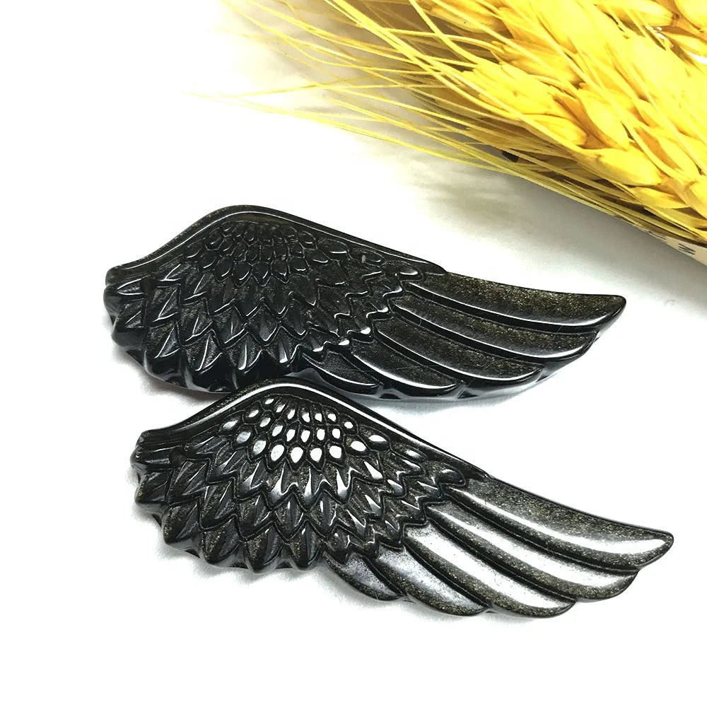 High Quality Healing Stones Crystal Golden Obsidian Unicorn Carved Wings for Decoration