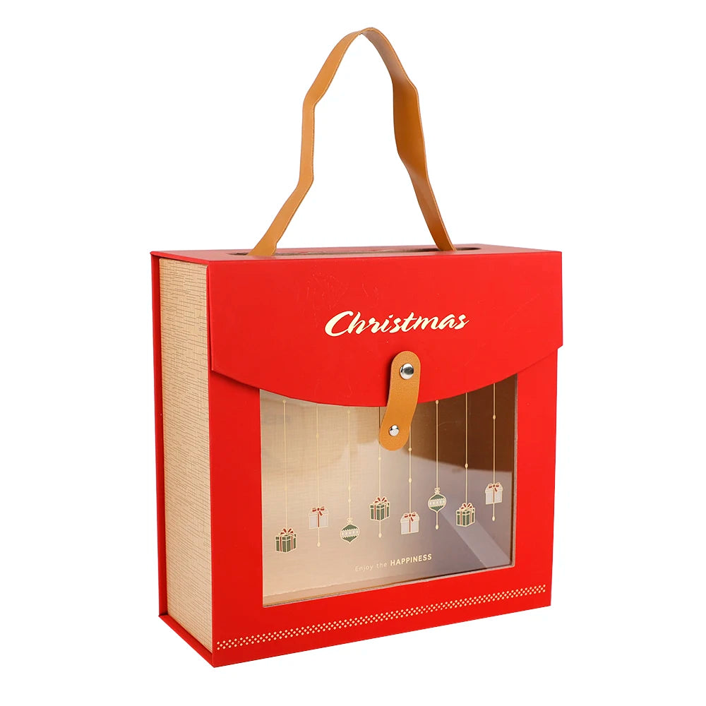 Wholesale Creative Packaging Christmas clear Window Gift Boxes with Leather Handle
