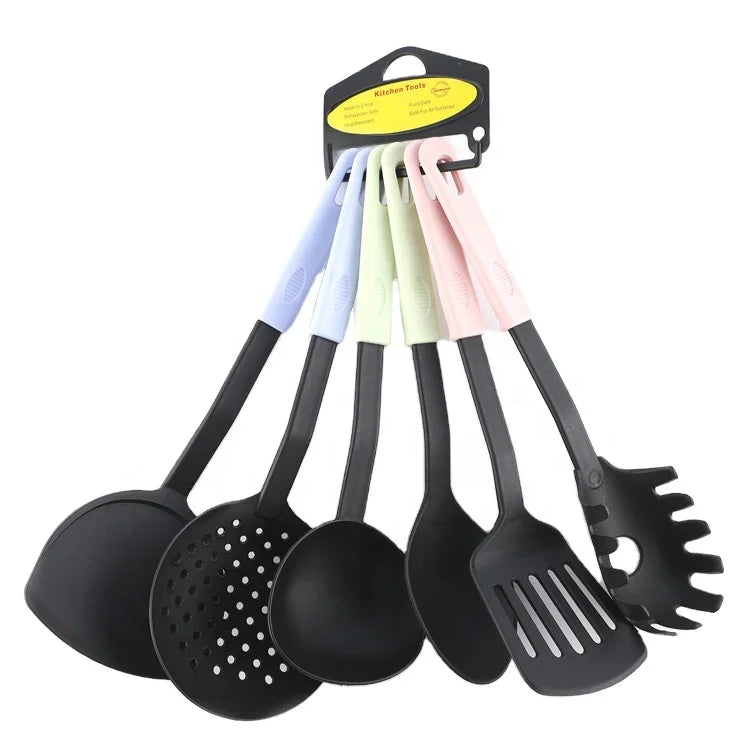 OEM Hot Sale 6PCS Heat Resistant Flexible Eco-friendly Reusable Kitchen Accessories Cooking Tools Colorful Plastic Utensil Sets