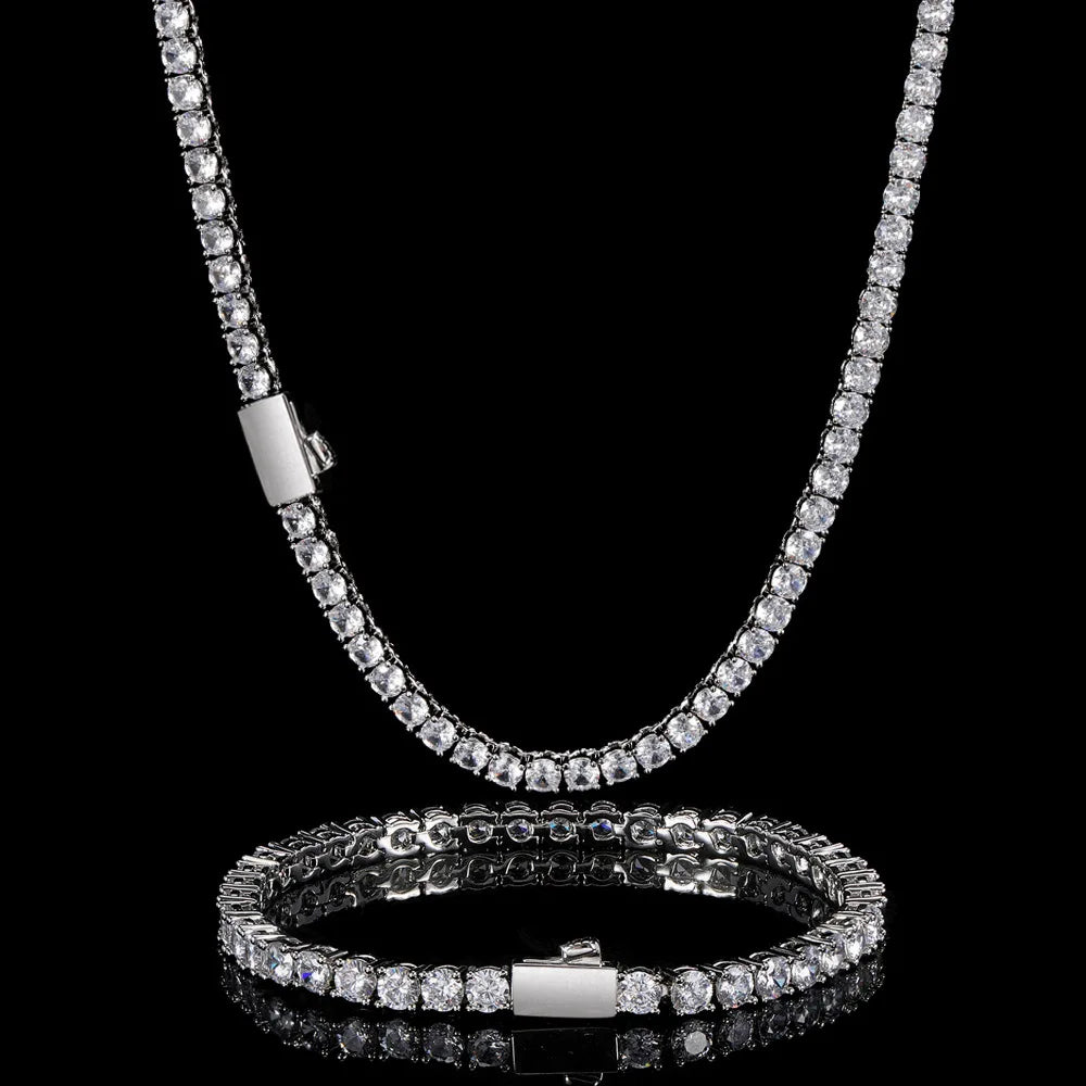 Hip Hop Iced Out 4mm AAA+ Zircon Stainless Steel Tennis Chain Hip Hop Bling Diamond Necklace for Men Jewelry