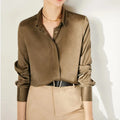Women's Classic  Button Down Shirt Long Sleeve  Silk Satin Plain Dyed  Summer Spring Winter ODM Supply