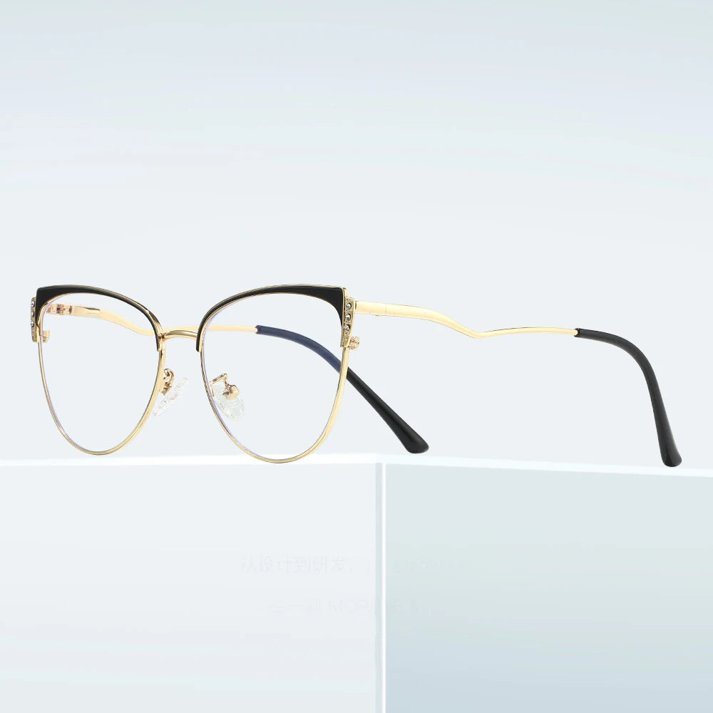 Women Cat Eyes Glasses Frames Fashion Anti Blue Light Cat Eye Glasses Trendy Metal Optical Glasses Frame Women Designer Eyeglass