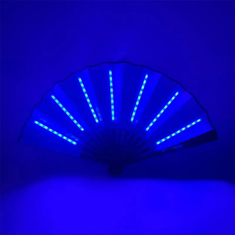 Burning Man Custom Logo RGB LED Fan Stage Performance Dancing Lights Fans Rechargeable Luminous Flash Nightclub Handheld Fan