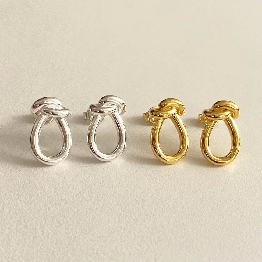 Fashion S925 Sterling Silver Knot Shape Stud Earrings for Women Jewelry