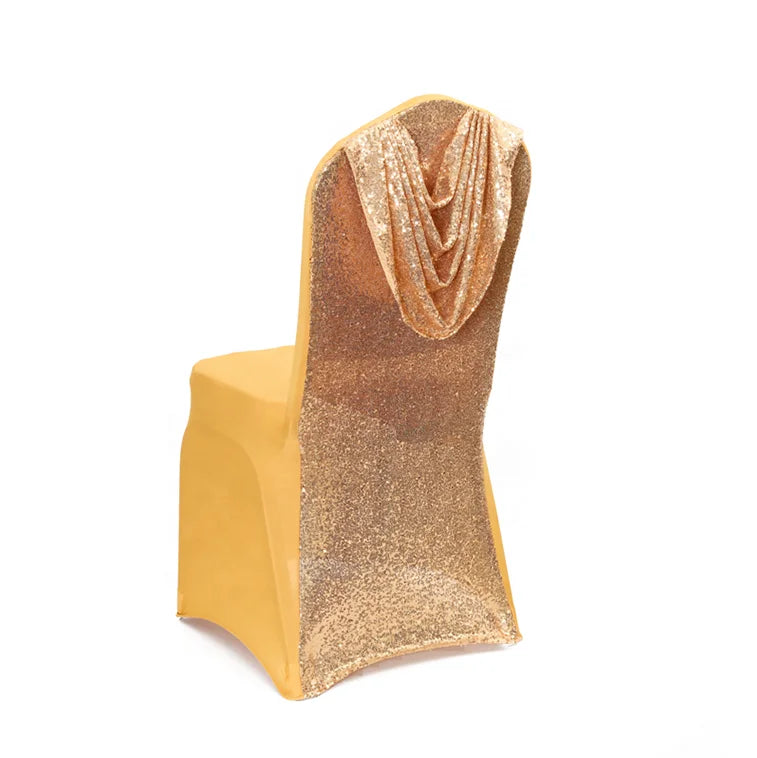2022 New Arrival Gold Luxury Glitter Sequin Chair Covers Party Wrinkle Chair Cover Valance Back