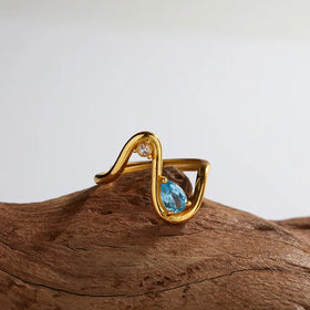 Aimgal Fine Jewelry S925 Silver Gemstone Ring Natural Topaz Stackable Gold Plating Open Instagram Popular Wedding Engagement