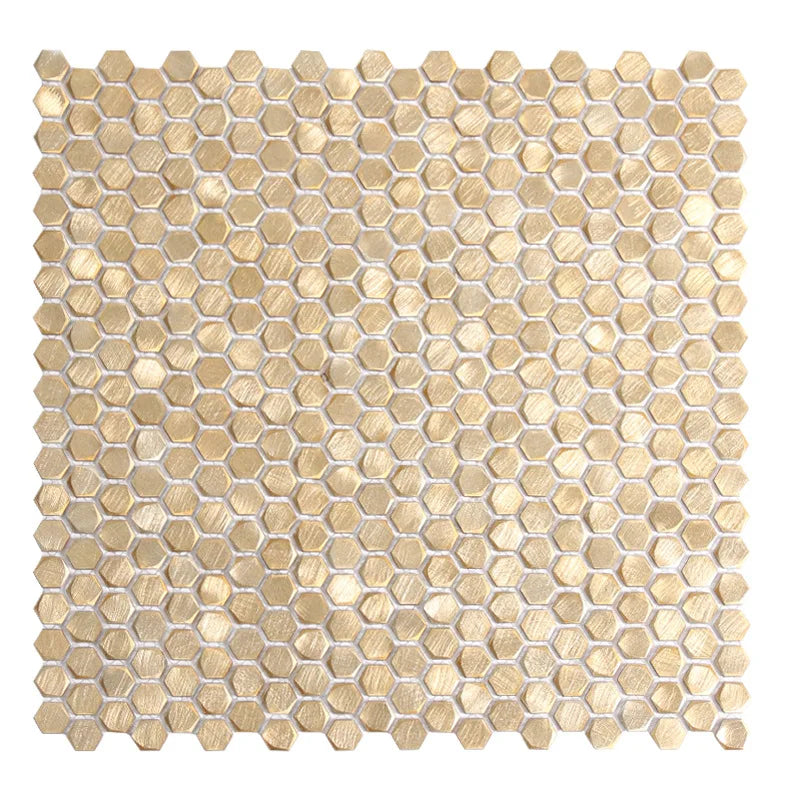 Flat Hexagon Metal Mosaic Tile Solid Aluminium Mosaic Gold Kitchen Back Splash Mosaic Tile for Kitchen and Bathroom Wall Tile