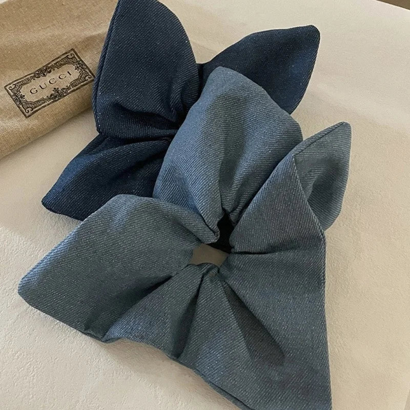 MIO extra Large Rubber Bands for Hair Korean Retro square Denim Elastic Big Hair Scrunchies for Women Girls Lady Fabric