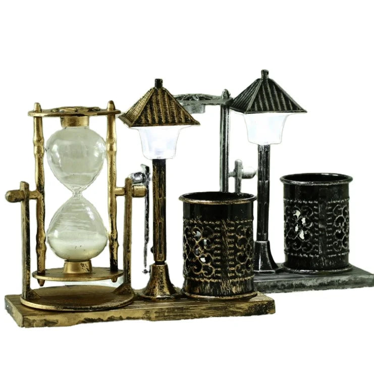Creative Antique Quicksand Street Lamp Penholder Student Gift White Hourglass Discoloration Night Lamp Glass Handicraft