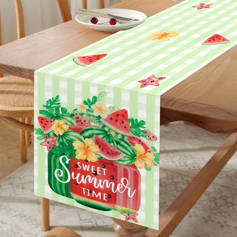 Summer Watermelons Fruits Table Runner Seasonal Summer Fruit Kitchen Dining Table Decoration Summer Tablecloth for Party Decor
