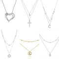 Wholesale 925 Sterling Silver Gold Plated Cross Heart Double Layer Pendant Necklace CZ Micro Pave Religious Jewelry for Women MegaBDM