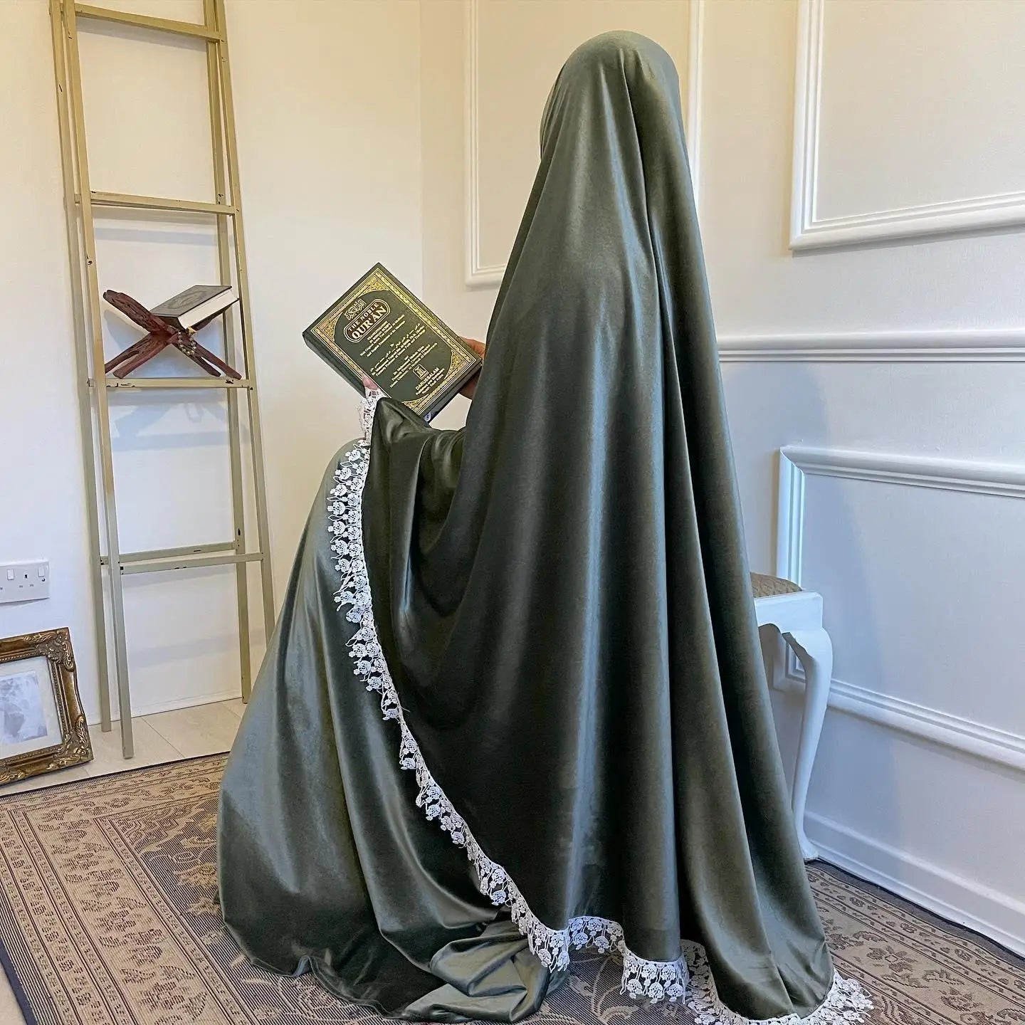 Gorgeous Velvet Telekung Malaysia Ramadan Modest Dress 2 Piece Jilbab Abaya Muslim Lace Hem Telekung