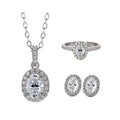 HL01T Abiding Classic Halo Oval Cut Earrings Necklace Ring 3 Piece Set Moissanite Diamond 925 Sterling Silver Jewelry Set