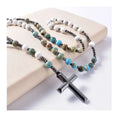 GP Stone Beads Catholic Rosary Beads Steel Necklace Virgin Mary Saint Benedict Medal Cross Pendant Rose Beads Necklaces