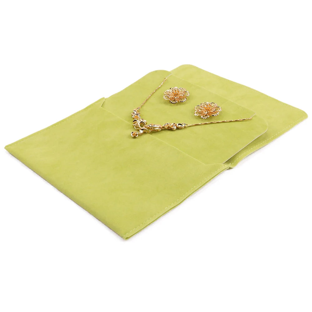 Luxury Logo Custom Green Earring Necklace Cuts Microfiber Flap Jewelry Pouches Packaging with Insert Pad