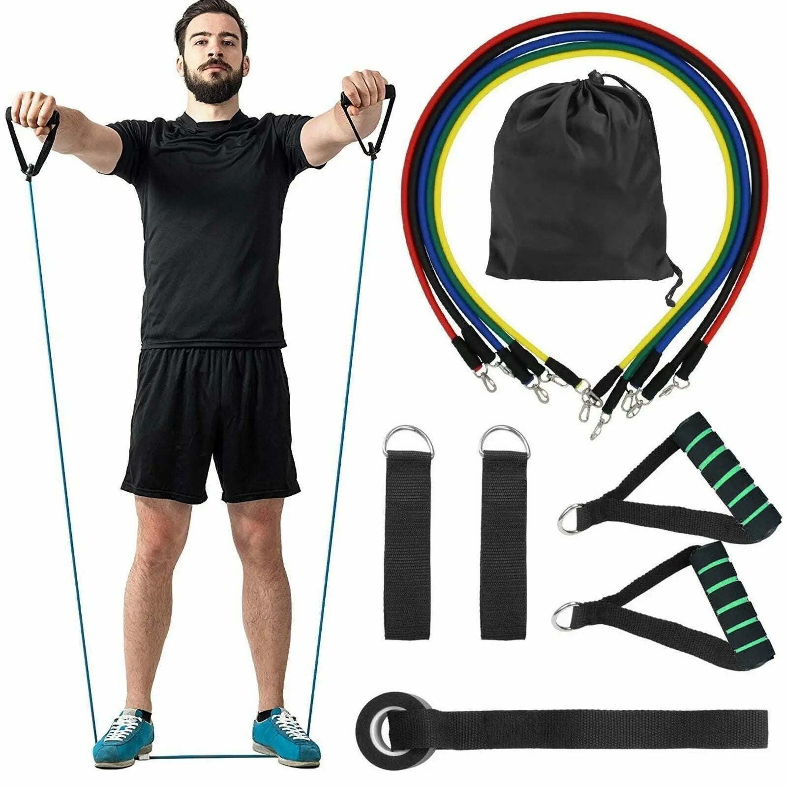 KS-HY-605#2021 Hot Selling 11 Pcs Resistance Bands Set Exercise Bands with Handles for Resistance Training  for Home Workouts