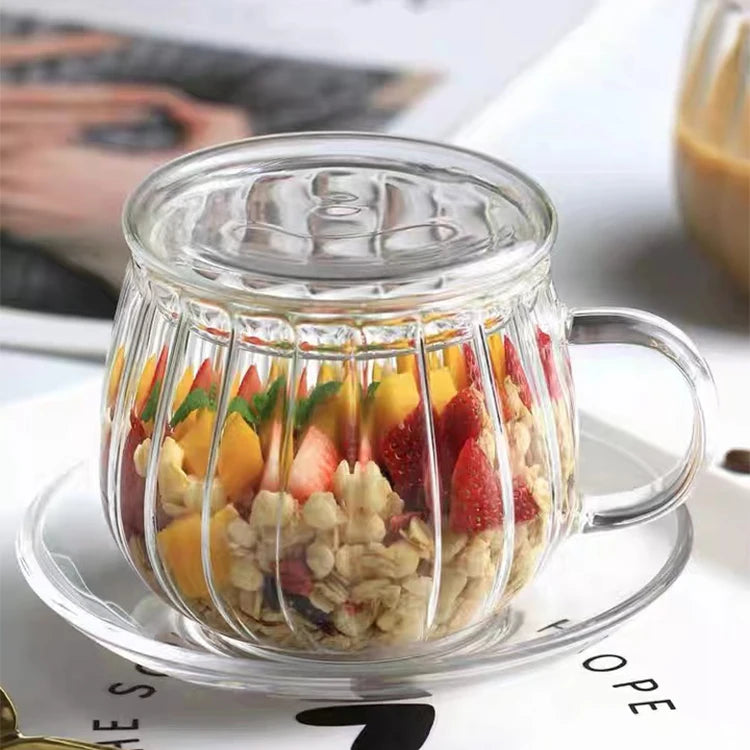 350ml Exquisite Handmade Pumpkin Shape Borosilicate Glass Coffee Mug with Lid