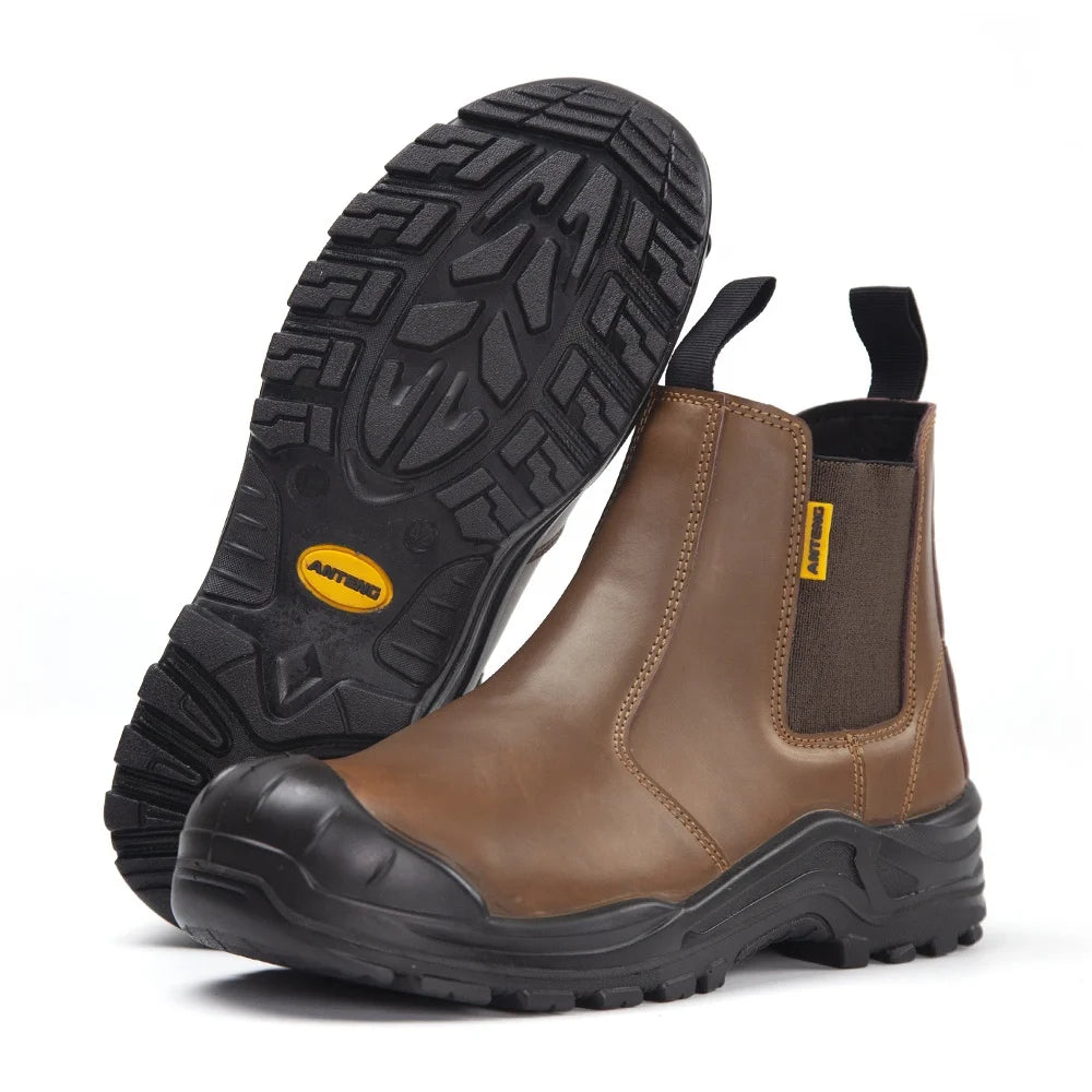 ANTENG Work Safety Shoes Men Anti-Smash Anti-Puncture Steel Toe Work Boots Slip on