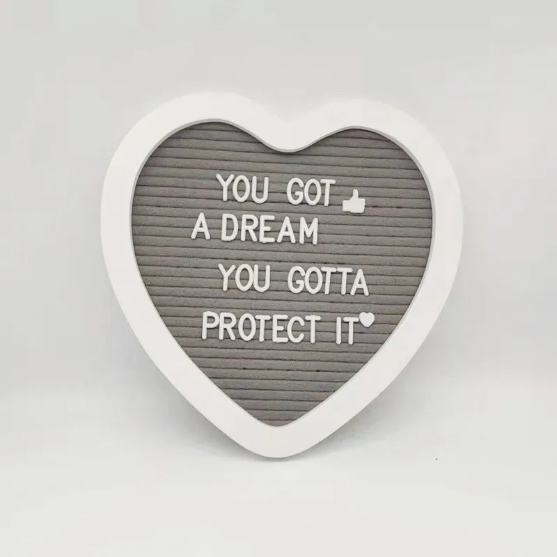 New Design Heart Shape Felt Letter Board with White Wooden Frame