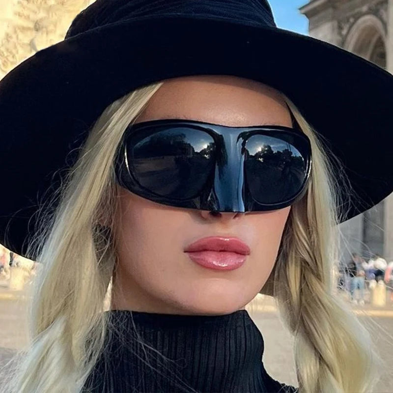 Fashion Oversize Sunglasses Women Y2K Vintage Black Silver Nose Masked Sun Glasses Men Hip Hop Punk Eyewear Shield Shades UV400