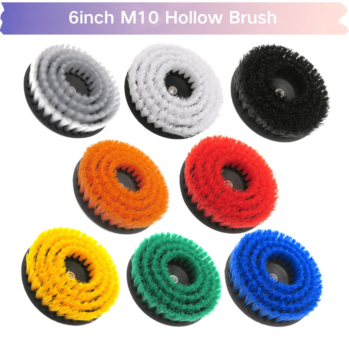 6Inch Hollow Rodless M10 Drill Flat Brushes Attachment Electric Cleaning Brushes for Car Bathroom Kitchen Cae Wheel Washing