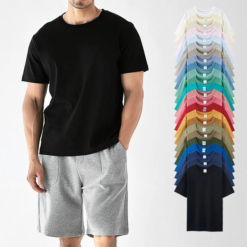 New Arrivals White T Shirt 100%Cotton Couples T-shirt With 17 Colors 270G Heavy Weight Plain Shirts With Custom LOGO Casual Tee