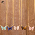 Newest Boho Style Butterfly Necklace Chic Jewelry  Gemstone Amazonite Tiger Eye Crystal Butterfly Chokers