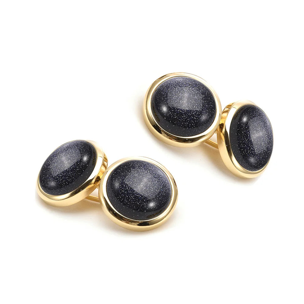 Wholesale Blue Sand Agate Stone Premium Cufflinks Custom Men's Suit Shirt Fashion Accessory Wedding Tuxedo Trendy Jewelry Gift