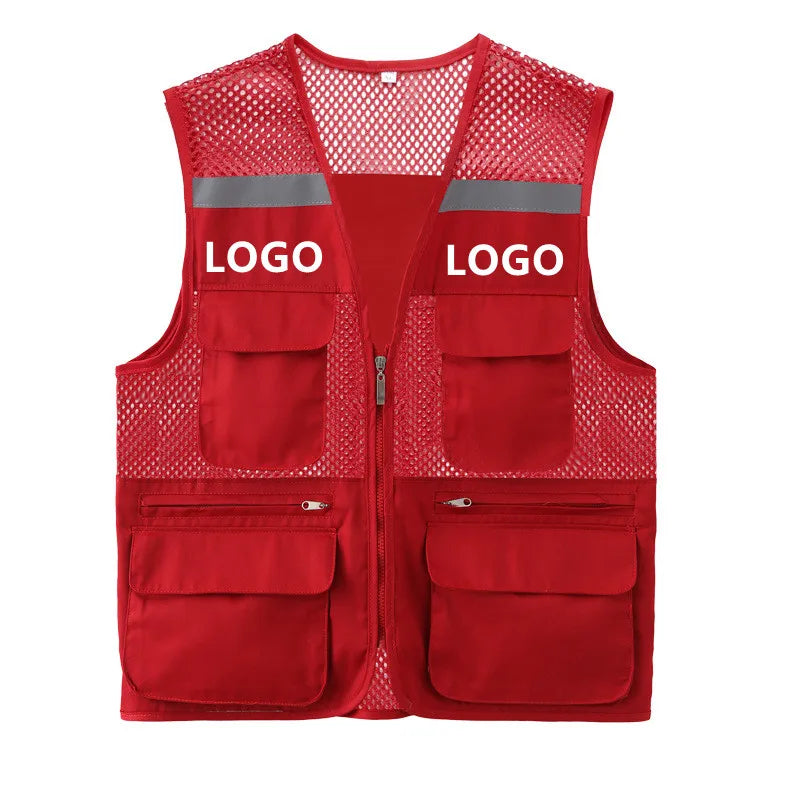 Breathable Reflective Work Vest for Photographers Electricians Drivers V-Neck Windproof Multi-Pocket Mesh Safety for