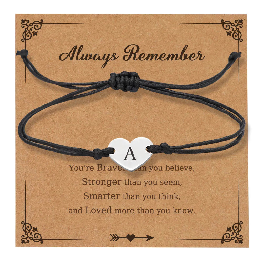 Engraving Personalized ID logo Heart Charm Bracelet Stainless Steel Silver Stamping Blank Heart Charm Black Macrame Bracelet