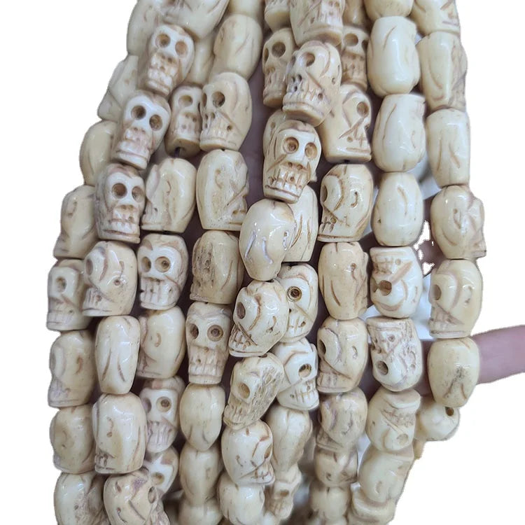 OB116  Hand Carved Natural Ox Bone Skull Ghost Beads Bone Skeleton Beads for Jewelry Making