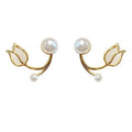 AA00477 Hot Selling Fancy White Pearl Tulip Flower Shaped 925 Silver Needle Stud Earrings