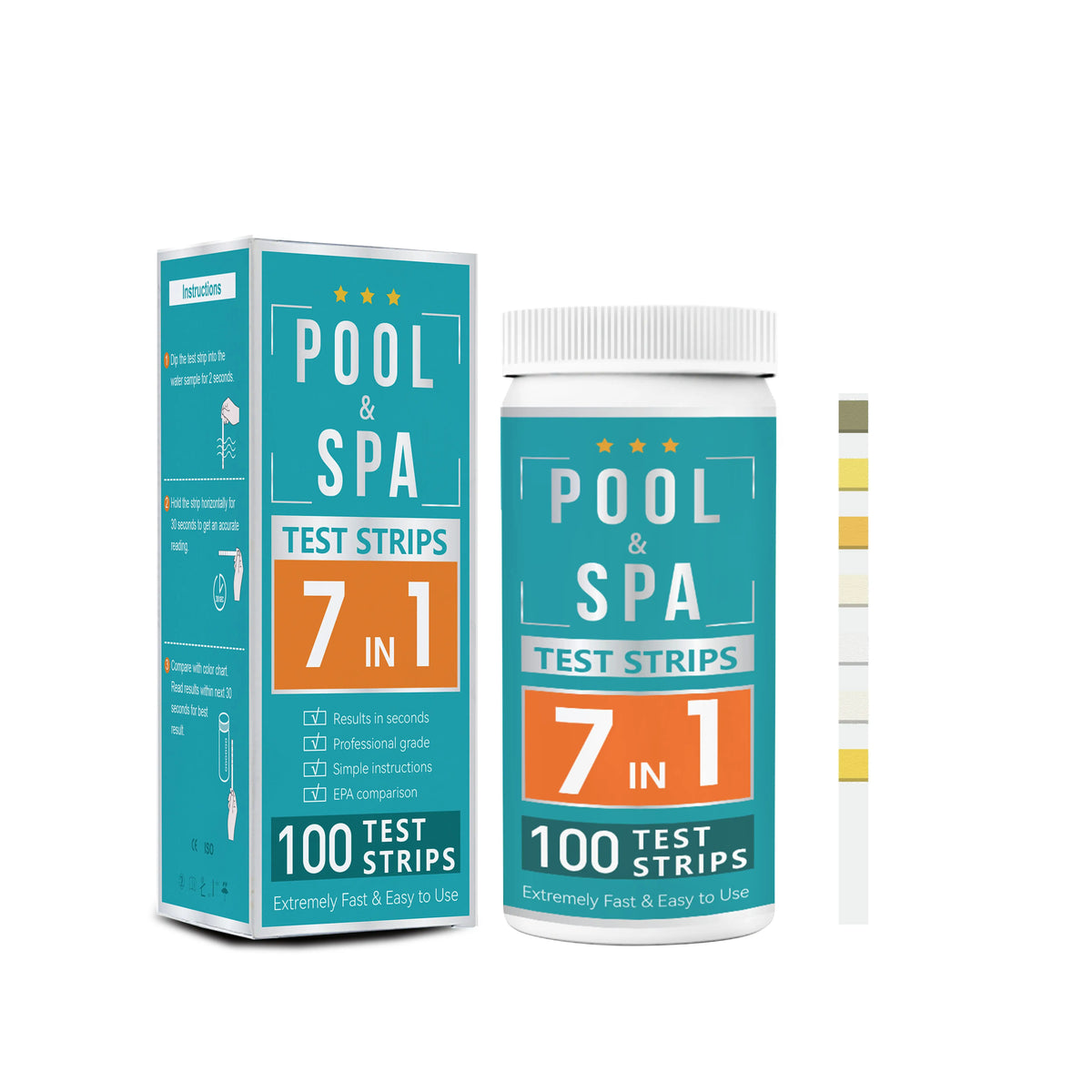 7 in 1 Waterproof Pool Water Test Strips Hot-Tub & Spa Chlorine Nitrite pH Test Kit