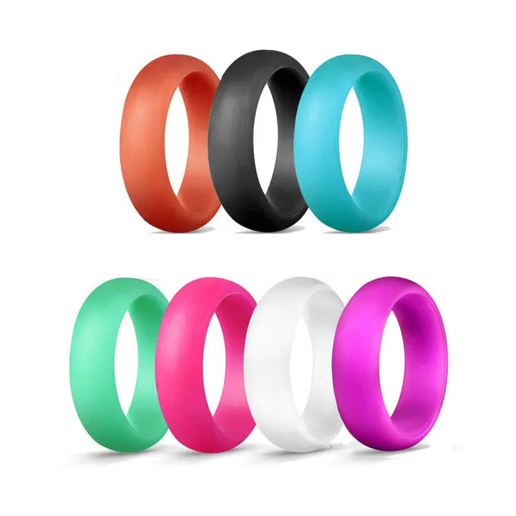 Wholesale Men Outdoor Soft Rubber Sport Rings Couple Wedding Band Rings Custom Logo Solid Color 6mm Wide Silicone Ring for Women