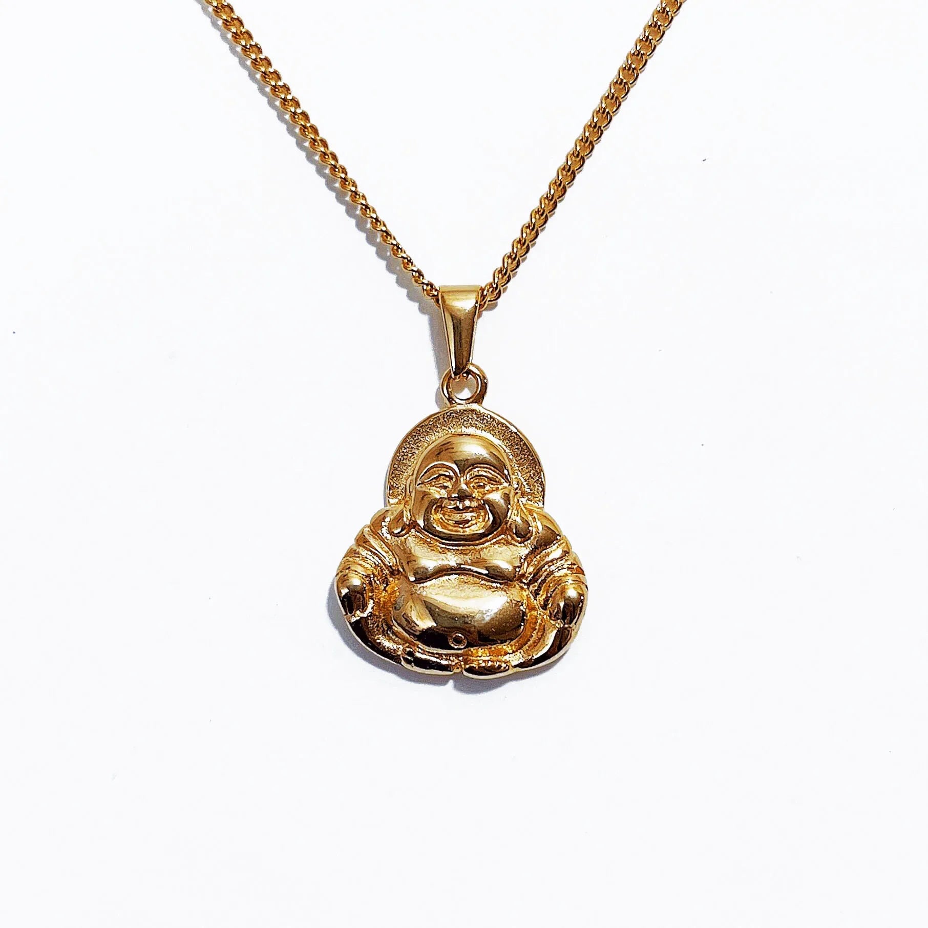 Stainless Steel Religious Jewelry Guan Yin Maitreya Buddha Pendant Necklace Man Jewelry 18k Gold Laughing Buddha Necklace