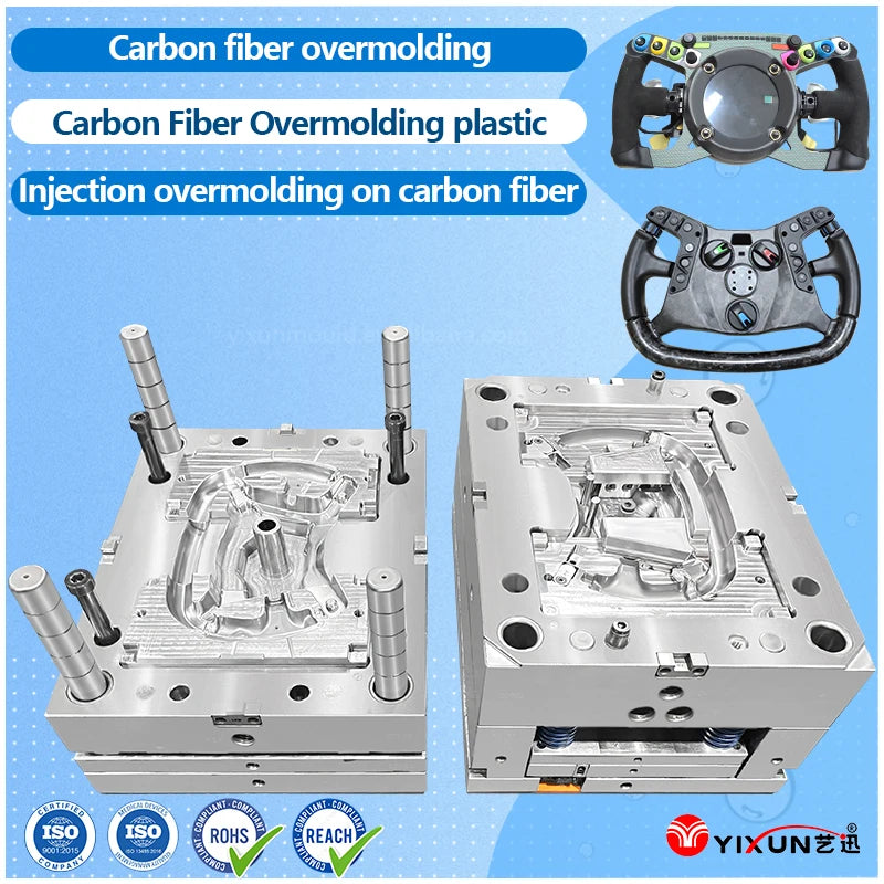 New Energy Automobile Steering Wheel Carbon Fiber Plastic Injection Overmolding Mold and Molding