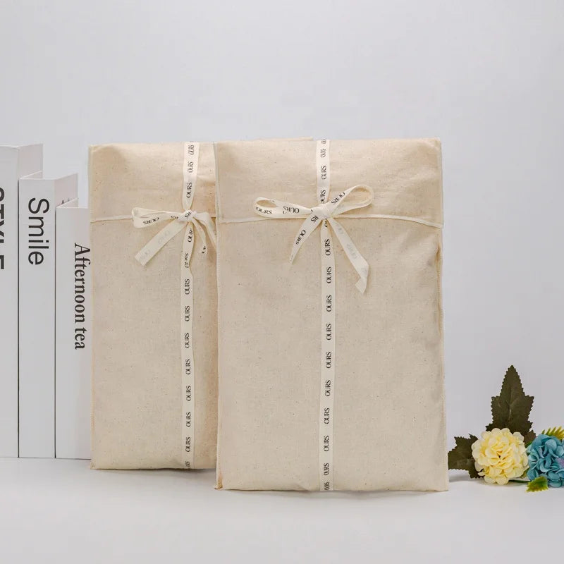 Eco-friendly Organic Cotton Canvas Muslin Drawstring Envelope Bag with Printed Design for Essential Oils Perfume Lotion Shampoo