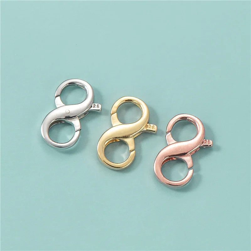 8.6mm 10.2mm Soild 925 Sterling Silver Infinity Clasp Rose Gold S Shaped Rope Clasps for Bracelet Jewelry Making