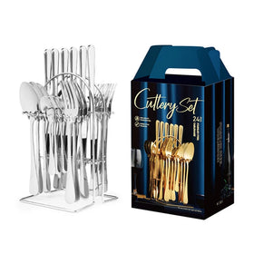 Hot Sale Kitchen Utensils Knife Fork Spoon Cutlery Set With Storage RackWestern KnifeForkSpoonGift Box Set for Home Party