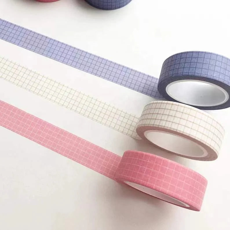Custom Logo Printed Pastel Grid Washi Purple pink Beige Planner Washi Tape Set