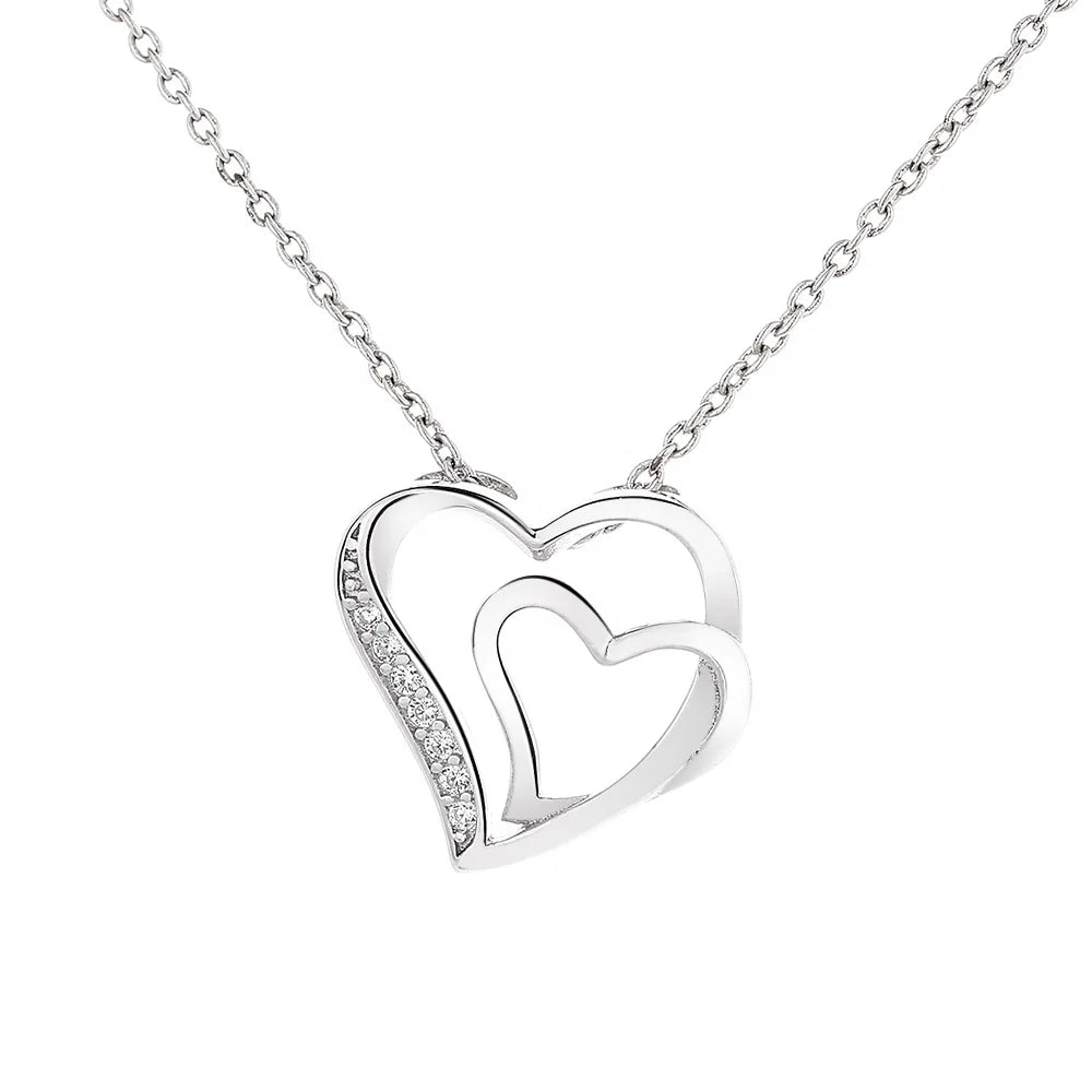Fashion Jewelry Real 925 Sterling Silver Biheart-shaped Heart Shape Pendant Necklace for Women