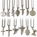 Women Men 18k Gold Compass North Star Pendant Rose Necklace Stainless Steel Crucifix Cross Jewelry Praying Hands Angel Necklace