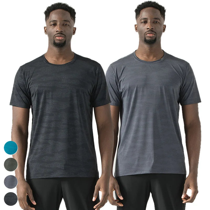 Wholesale Mens Clothing Custom Logo Sport Tops Camo Ice Silk Fabric Training T Shirts Outdoor Fitness Tee Men Sports T Shirt