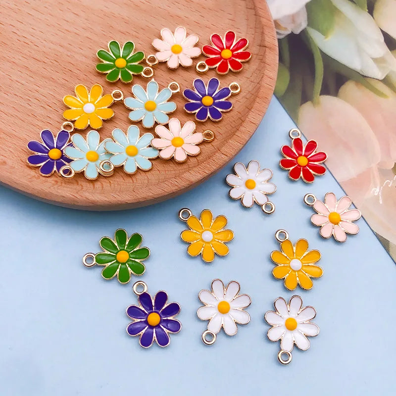 Droplet Oil Daisy Sunflower Alloy Pendant Accessories DIY Keychain Earrings Necklace Pendant