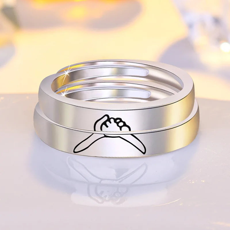 S925 Silver Plated Holding Hands Pattern Couple Pair Ring Temperament Fashion Ring Chinese Valentine's Day Gift