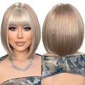 Immediate Delivery Short Silver Gray Wigs With Blonde Bangs Natural Synthetic Wigs for Women Daily Cosplay Heat Resistant Fibre