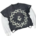 Men's Fashionable Faux Two-Piece Street Style Color-blocking Long-Sleeved T-shirt Custom Logo Loose Fit With Torn Printed Design