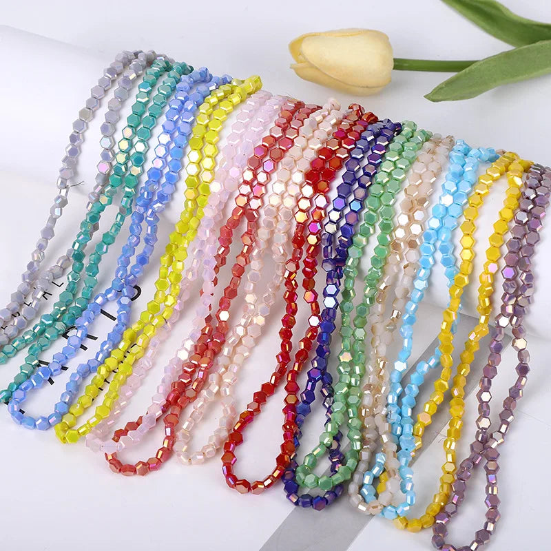 Factory Direct Selling 4mm 6mm  Crystal Glass Beads DIY Bracelet Jewelry colorful Glass Hexagon Beads for Jewelry Making